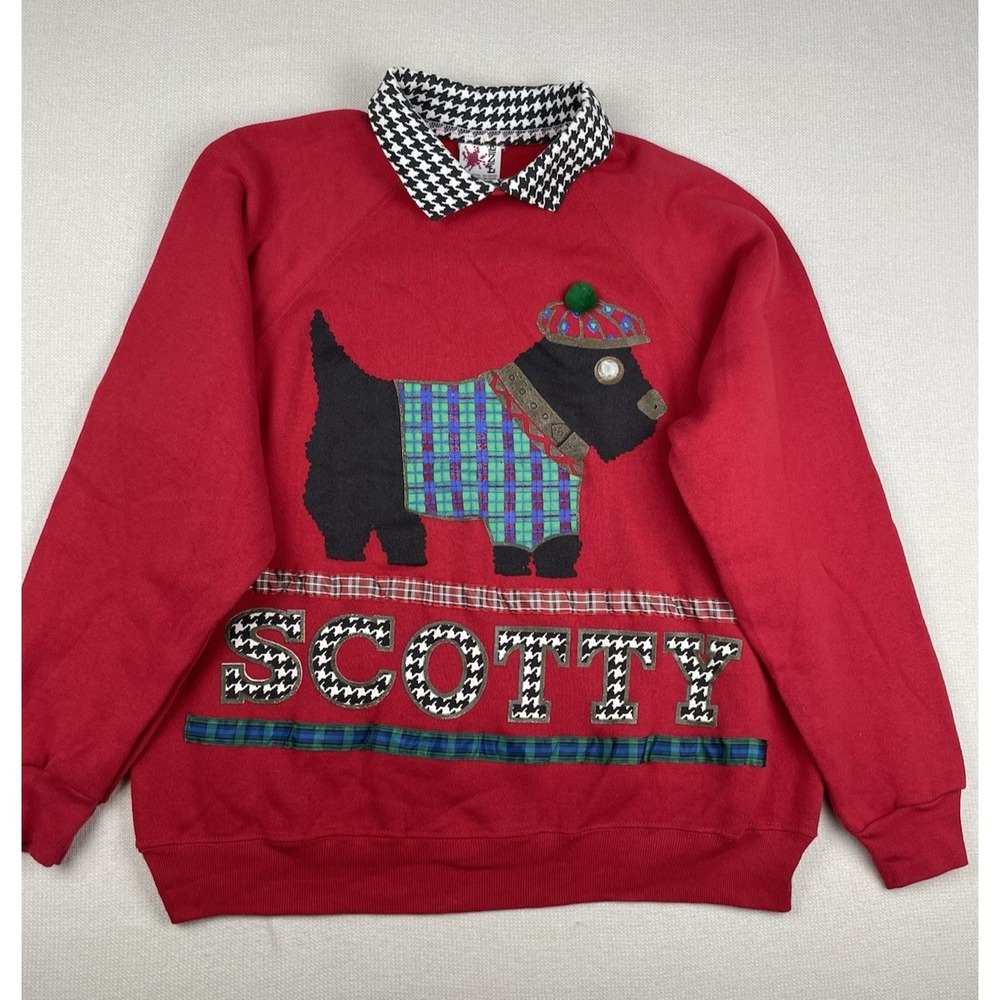 EZL Scotty Red Women's Sweatshirt Top Size L/XL Red Collard Fleece Cotton Blend